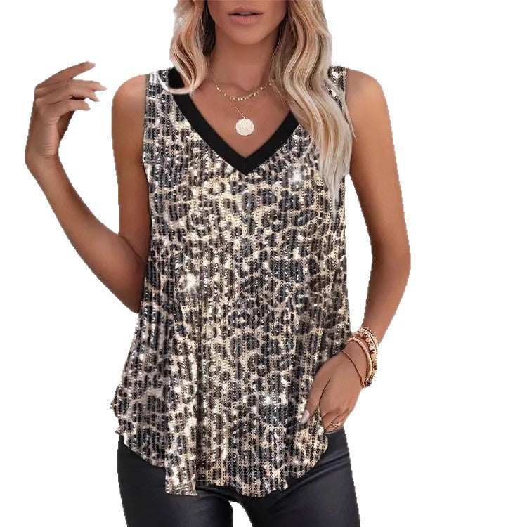 Lune London women's sequined animal print tank top