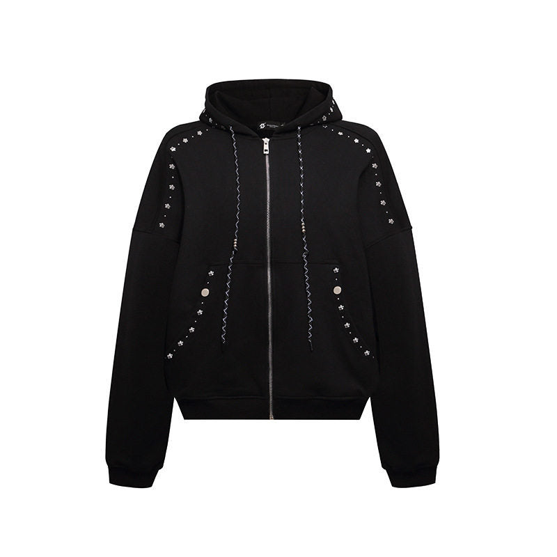 Women’s hooded zip jacket with stud trim and oversized fit Amarae