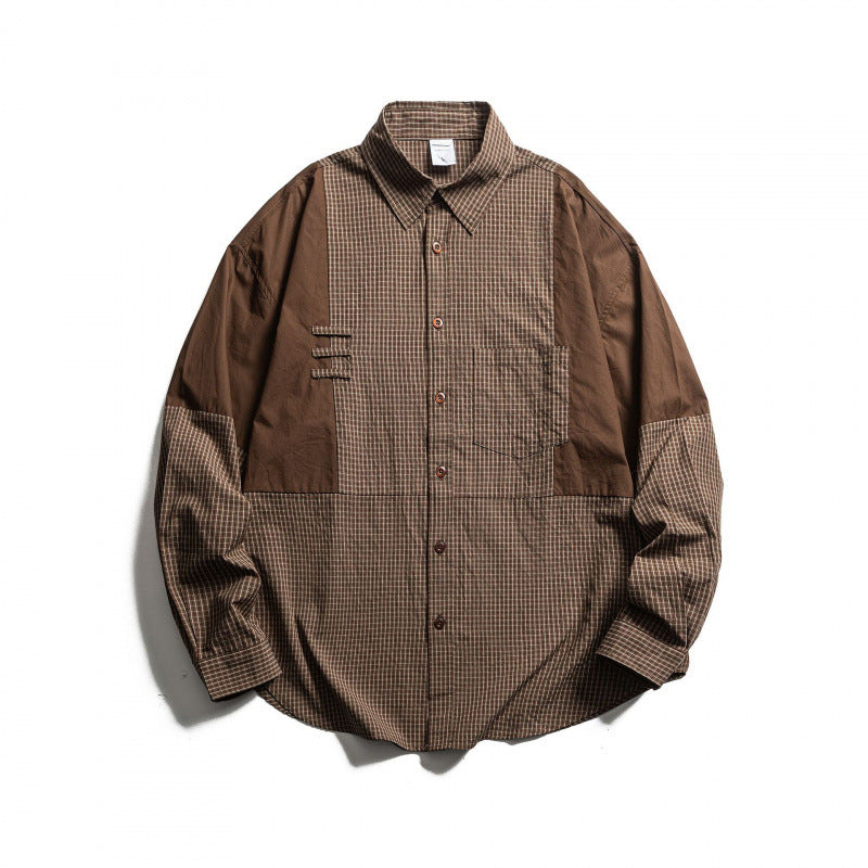 Men's Patchwork Overshirt in Check Mix with Contrast Panels Amarae