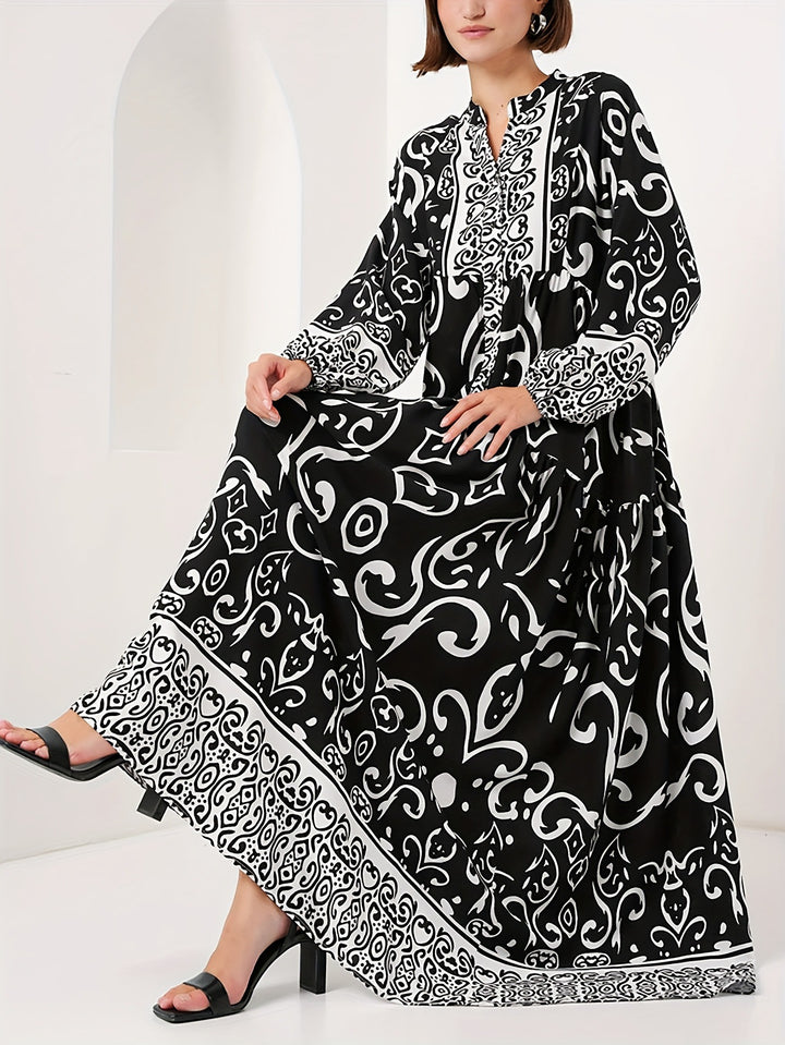 Maxi dress for ladies with artistic pattern print Lune London