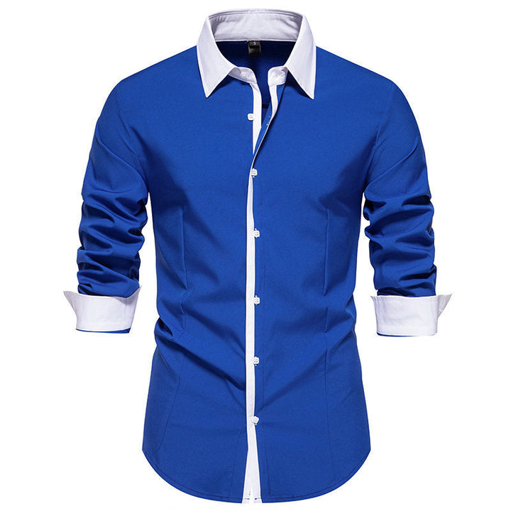 Men's Long Sleeve Shirt with Contrasting Collar and Trendy Button Placket Lune London