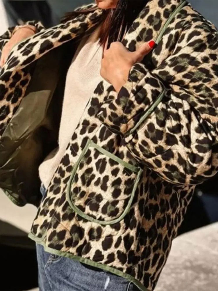 Ladies quilted jacket with leopard print and pockets Amarae