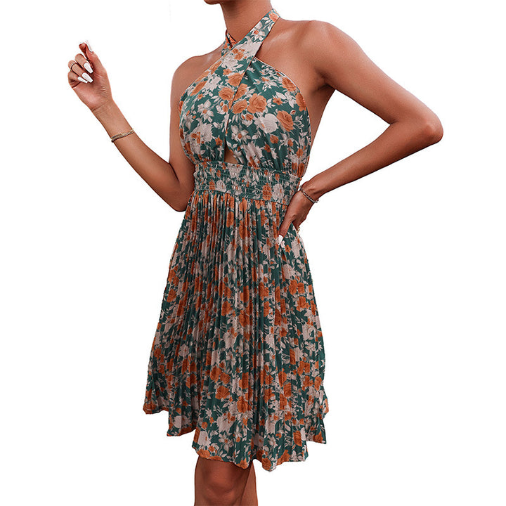 Floral halter dress for women with elastic waist Lune London