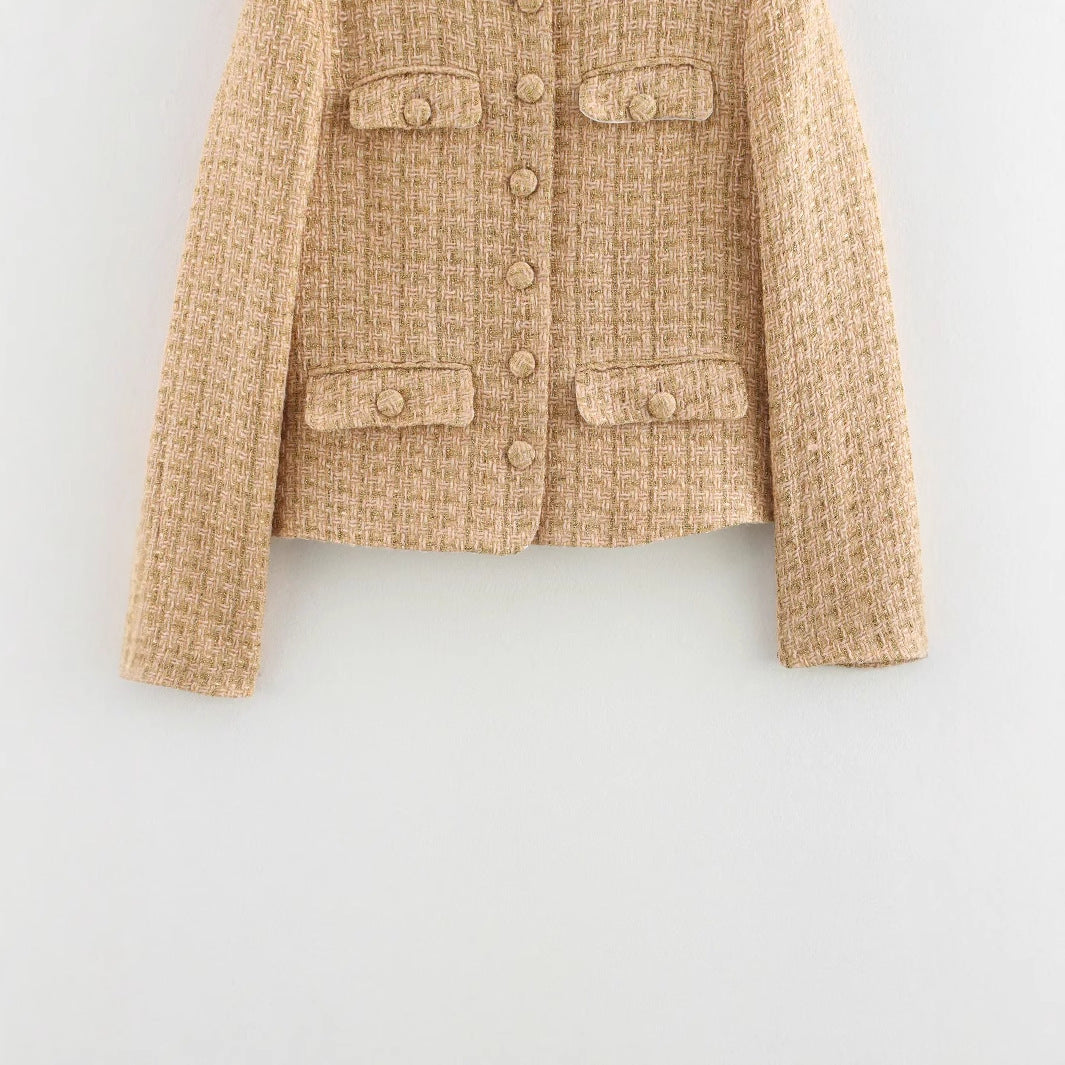 Ladies elegant boucle jacket with gold buttons and applied pockets Amarae