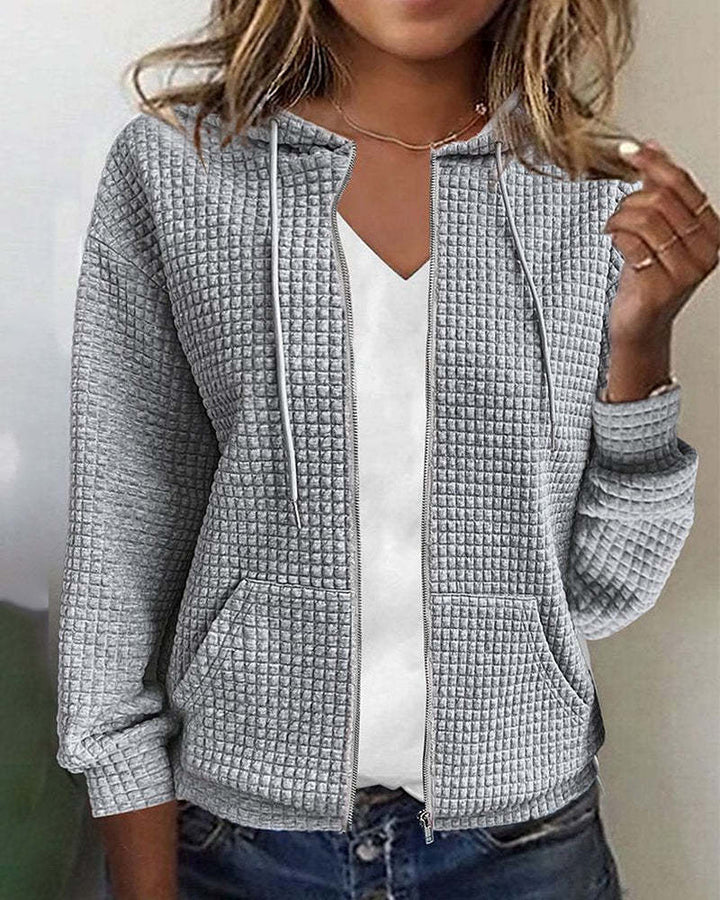 Veste à capuche en texture gaufrée décontractée pour femmes Chic & Stil