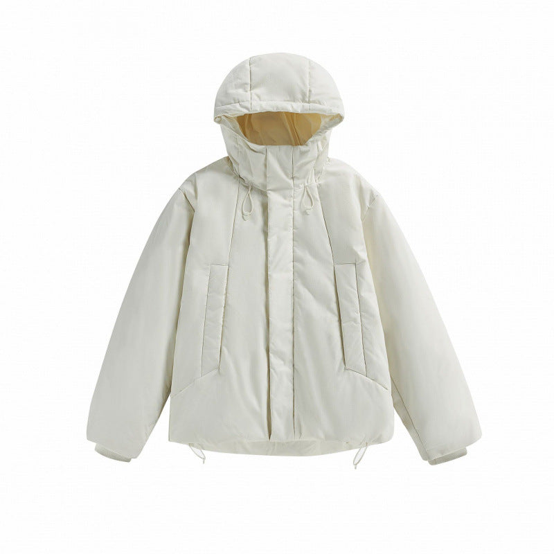Unisex Short Padded Hooded Transition Jacket in Boxy Cut with High Stand Collar Amarae
