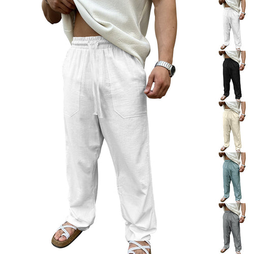 Men's casual linen pants with elastic waistband and practical side pockets Amarae