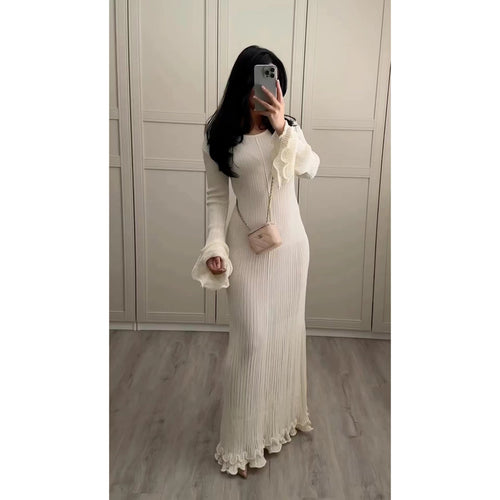 Elegant knitted dress for women with lace details and long sleeves Amarae