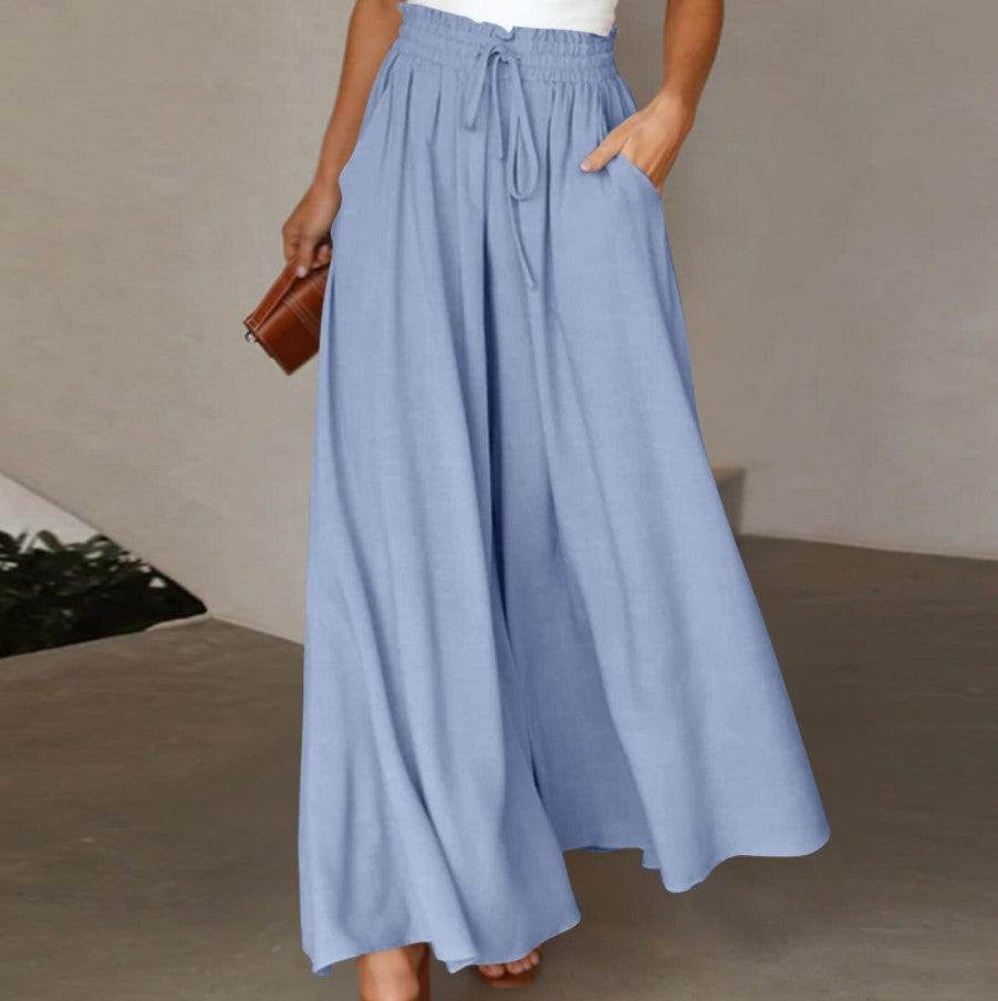 Wide linen trousers for ladies with elastic and pockets Lune London