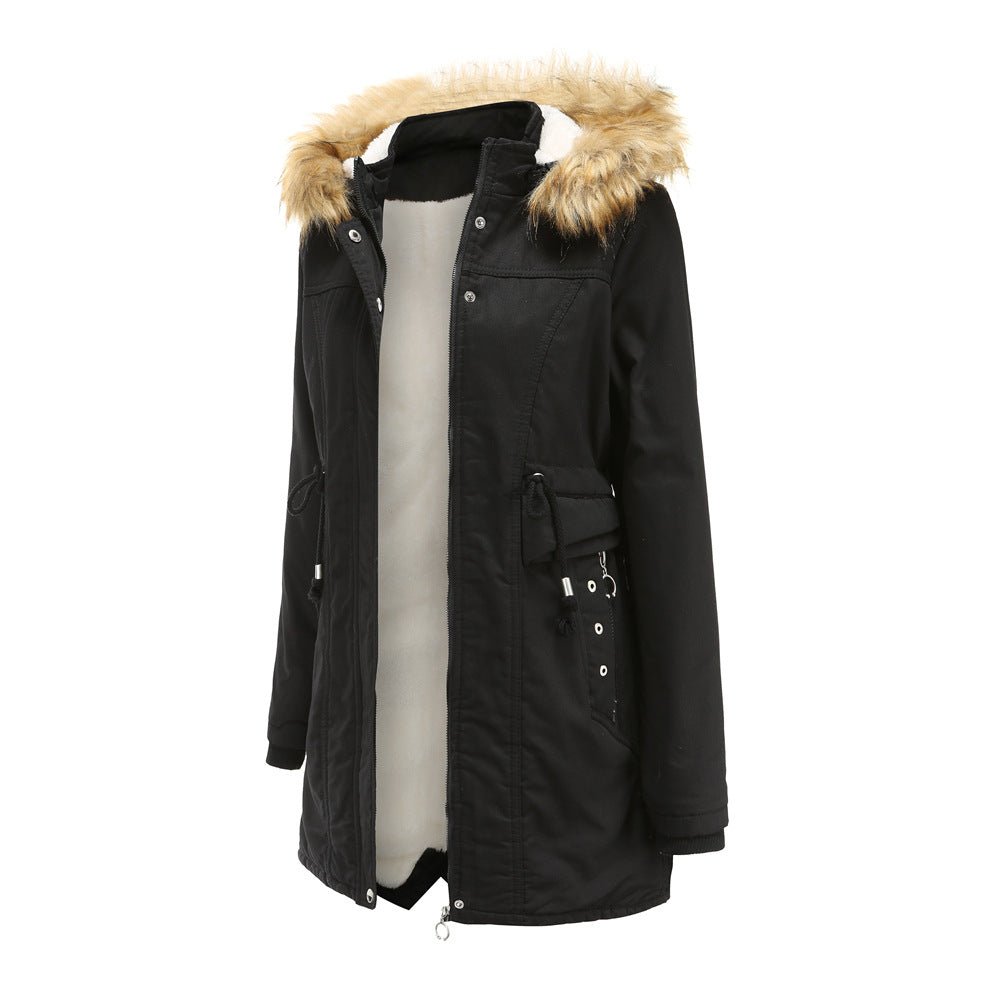 Ladies modern parka with removable faux fur collar and side pockets Lune London