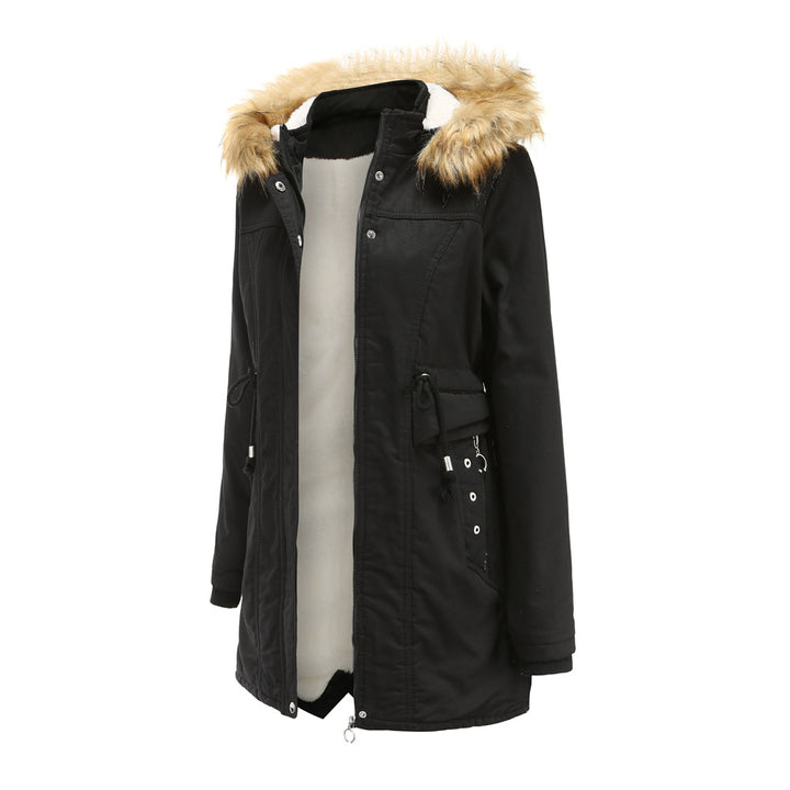 Ladies modern parka with removable faux fur collar and side pockets Lune London