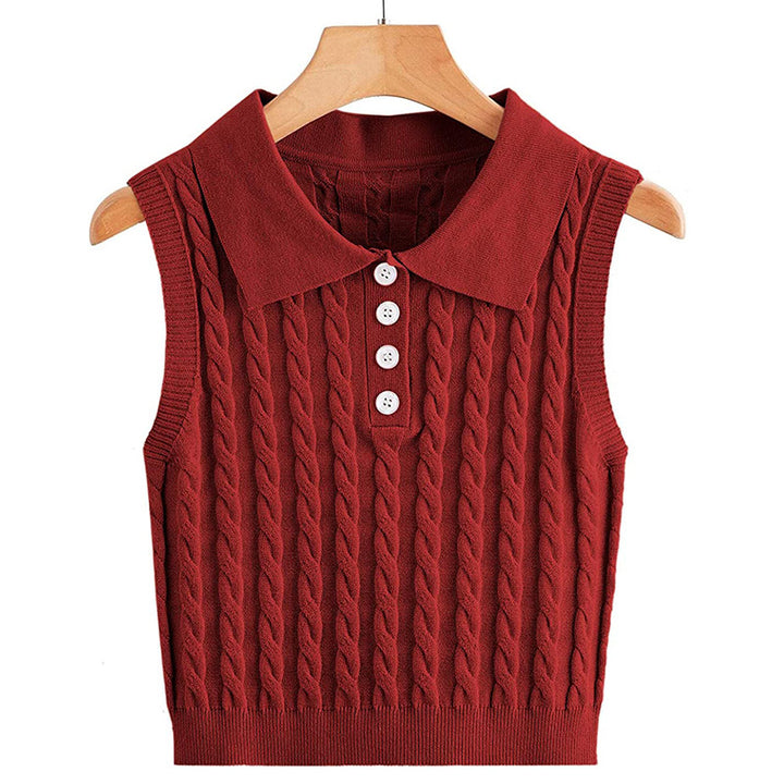Woman knitted tank top with collar and button details Lune London