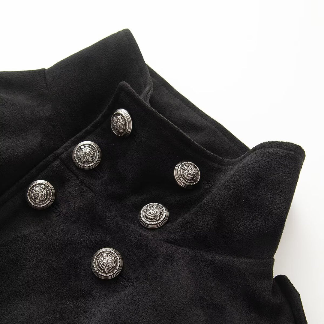 Women's short uniform-inspired jacket with high stand-up collar, double button placket and decorative cuffs Amarae