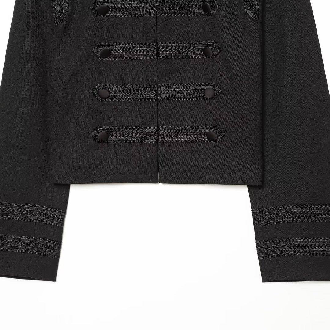 Women Cropped Marschall Jacket with Stand-Up Collar and Decorative Trim Amarae