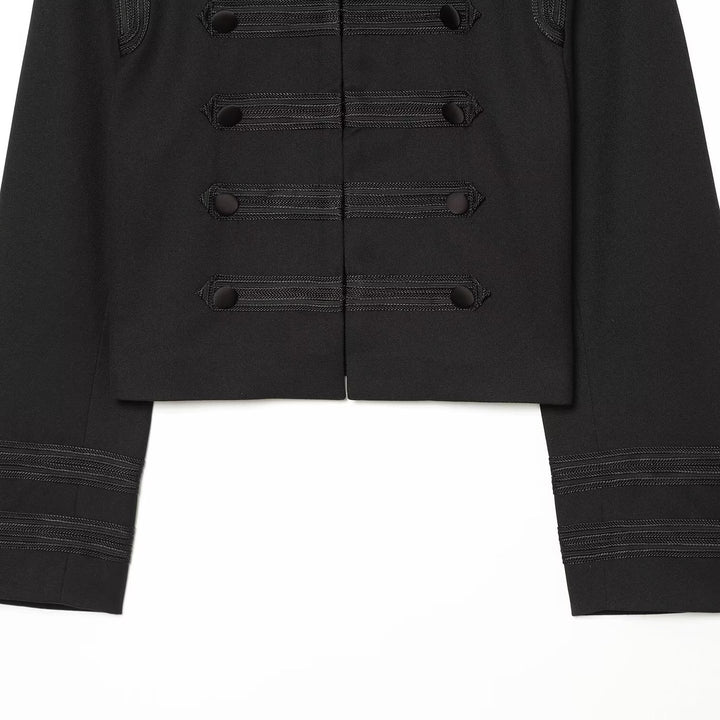 Women Cropped Marschall Jacket with Stand-Up Collar and Decorative Trim Amarae