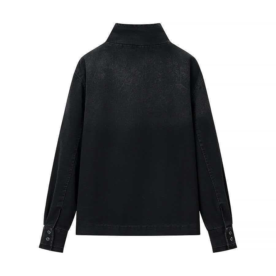 Veste en denim moderne pour femmes avec col asymétrique et boutons-pression pratiques Chic & Stil
