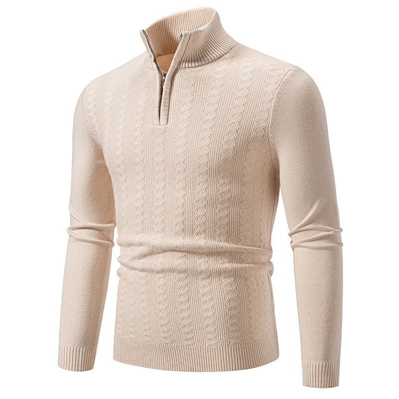 Elegant turtleneck sweater for men with a structural pattern.