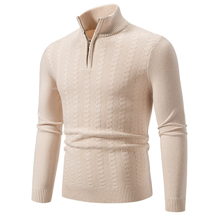 Elegant turtleneck sweater for men with a structural pattern.