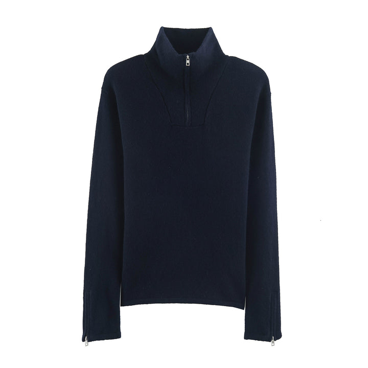 Women's fine knit pullover with stand-up collar, half zipper and zip sleeves Amarae