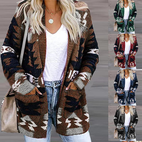 Ladies elegant cardigan with asymmetrical pattern and patch pockets Amarae