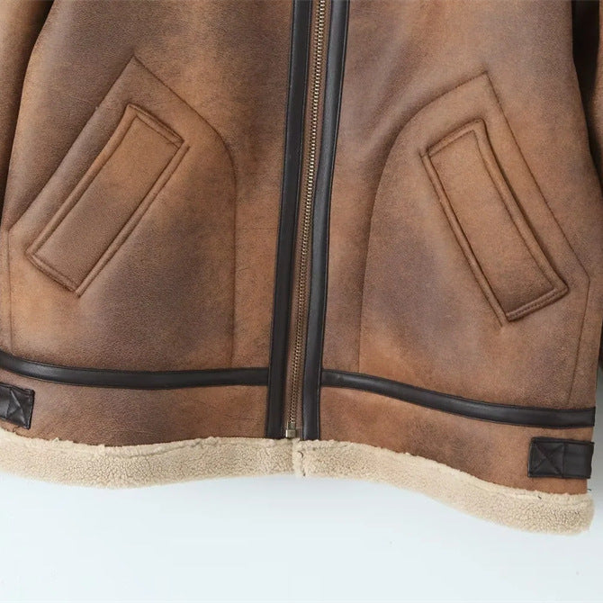 Trendy faux leather jacket for women with elegant high collar Lune London