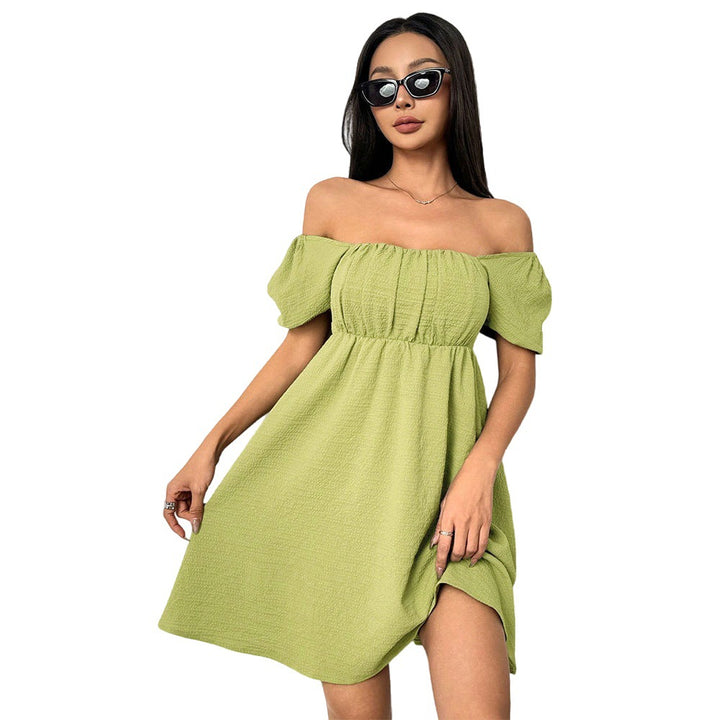 Robe d'été femme à épaules dénudées avec manches bouffantes et fente latérale Chic & Stil