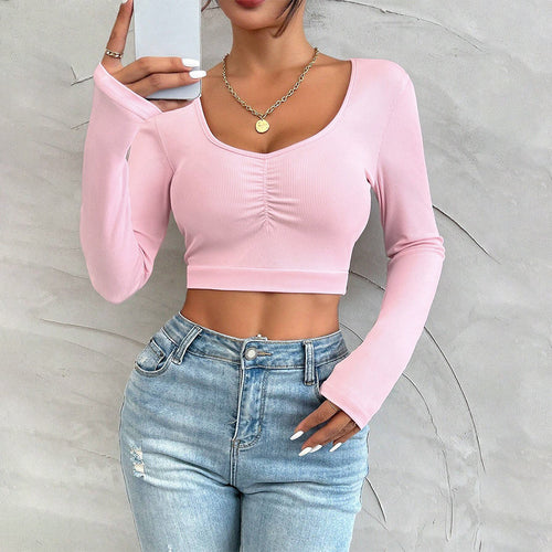 T-shirt court à manches longues pour femmes avec fronces Chic & Stil
