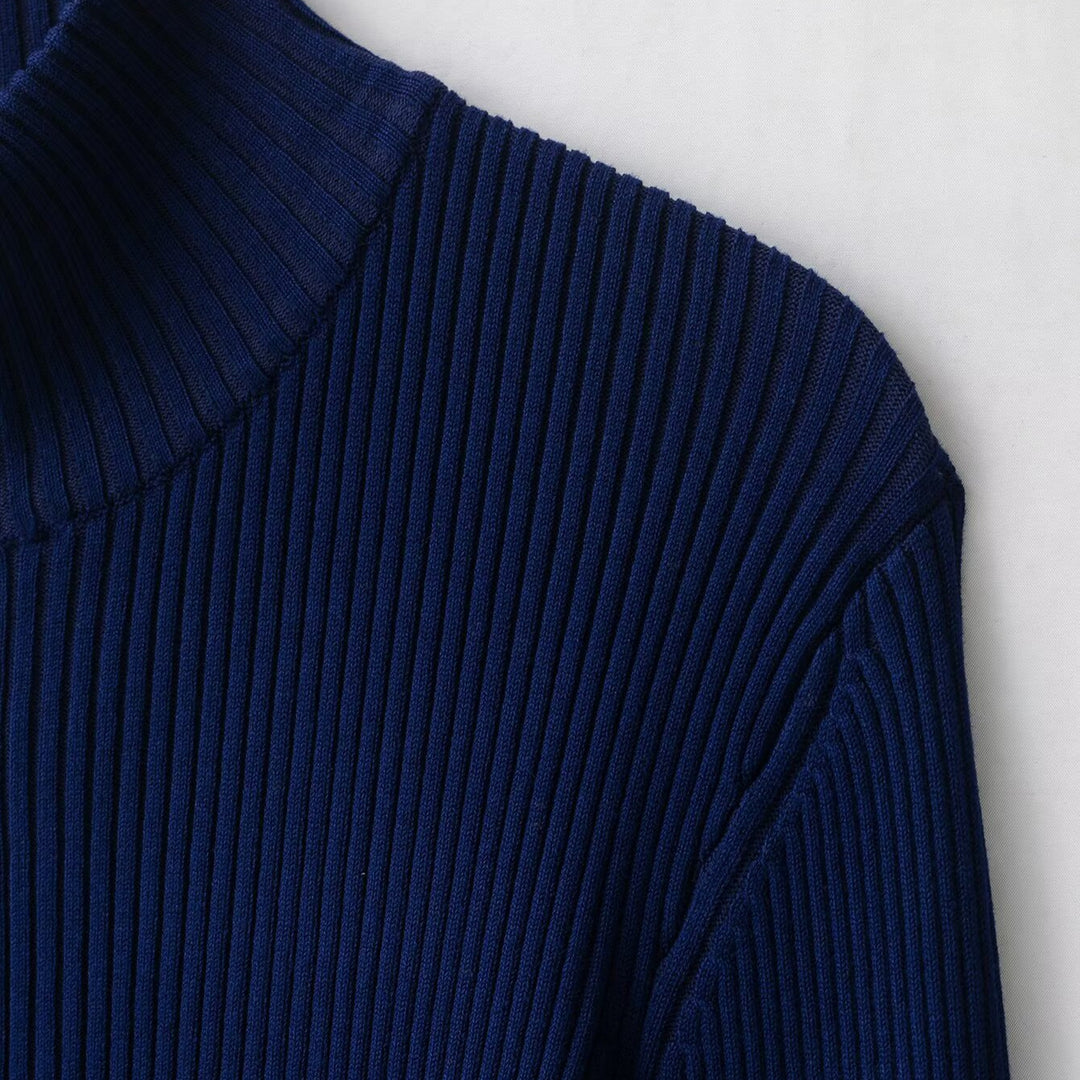 Women's ribbed cardigan with stand-up collar and full-length zipper Amarae