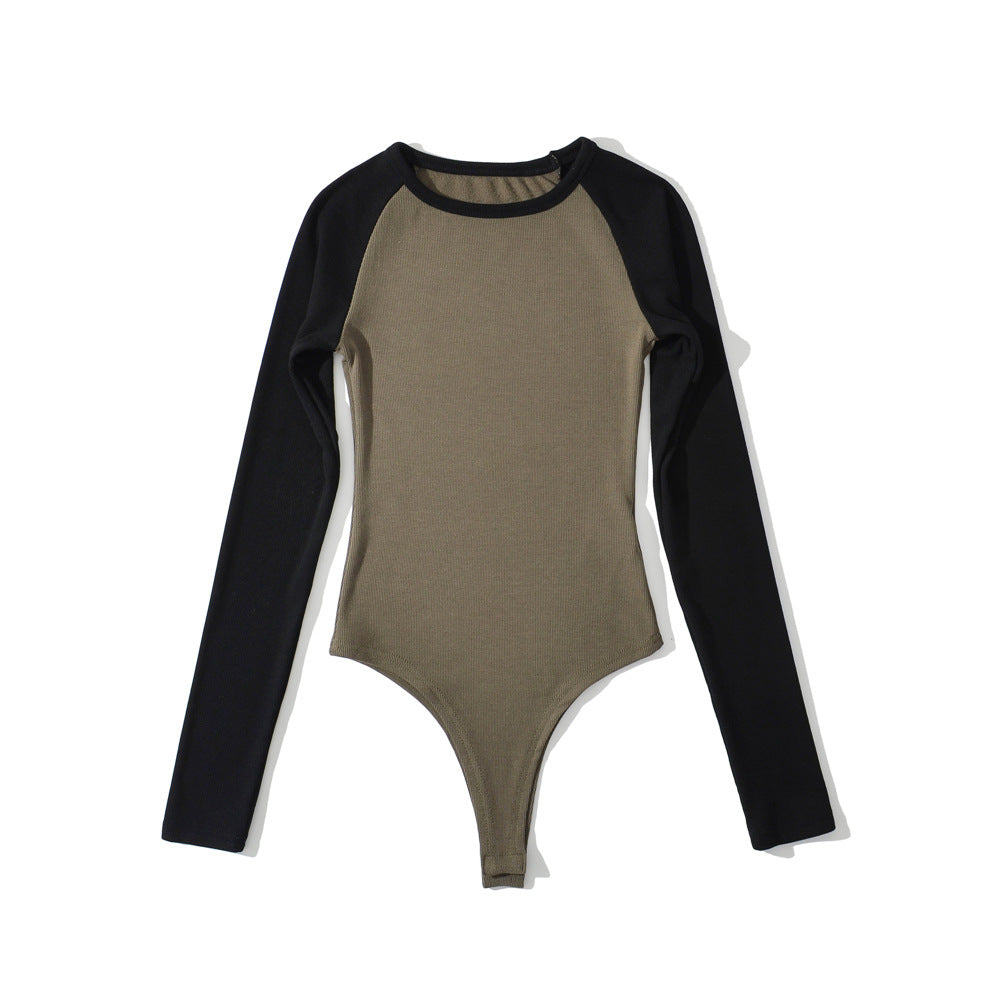 Women's raglan bodysuit with long sleeves, ribbed texture and snap closure Amarae