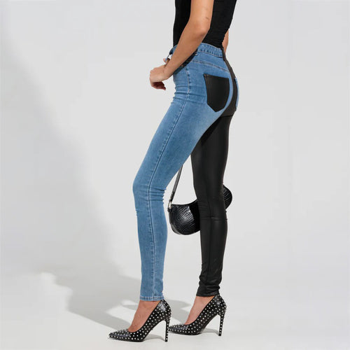 Skinny jeans for women with a combined denim and leather look Amarae