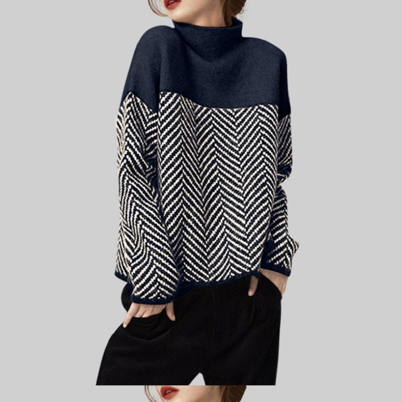 Pull élégant pour femmes avec motif zigzag et col haut Chic & Stil