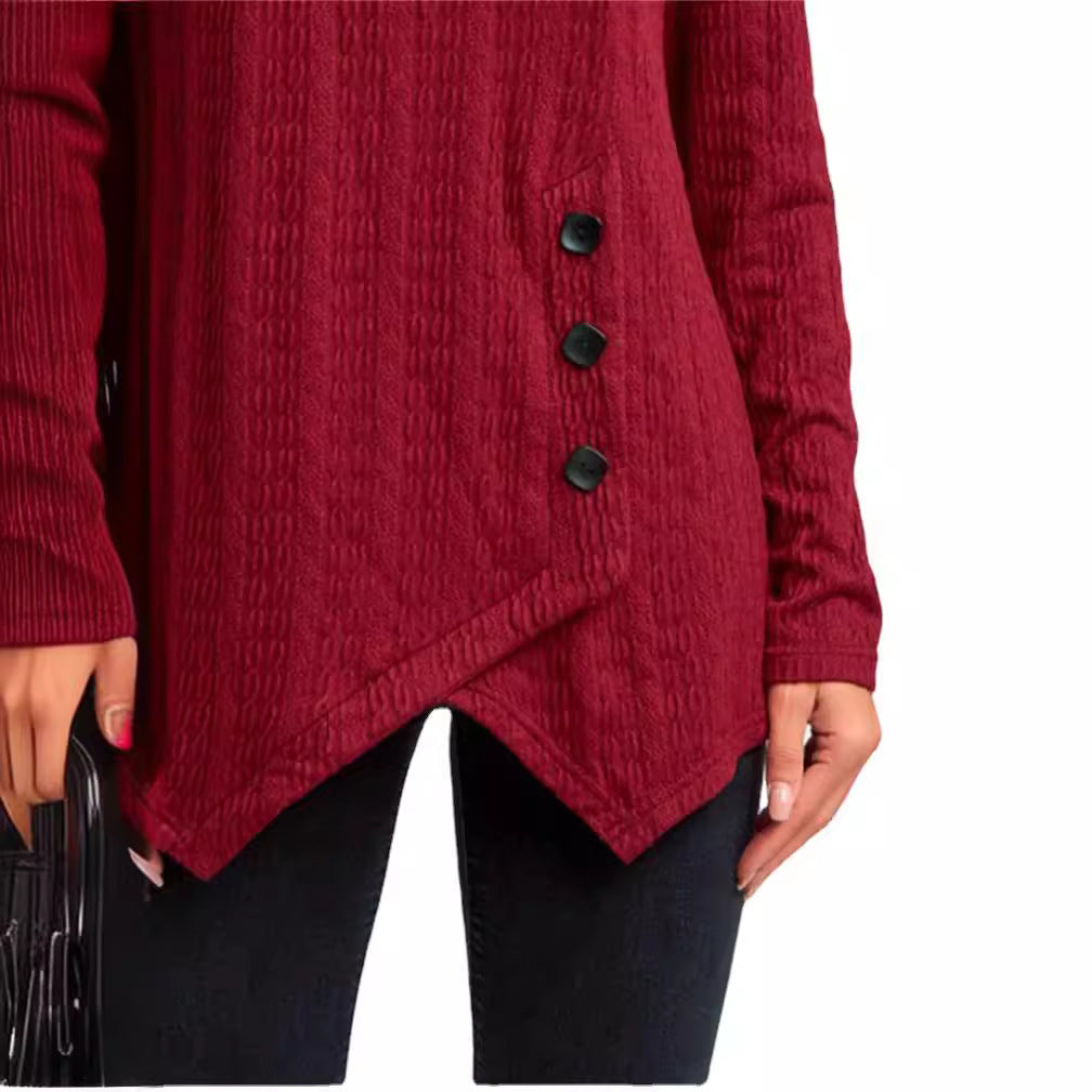 Asymmetrical long sleeve t-shirt for women with button details and textured design Lune London