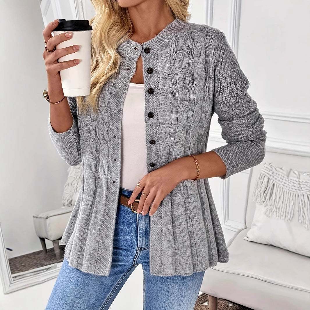 Knitted jacket for women with a subtle rib design and chic button details Lune London