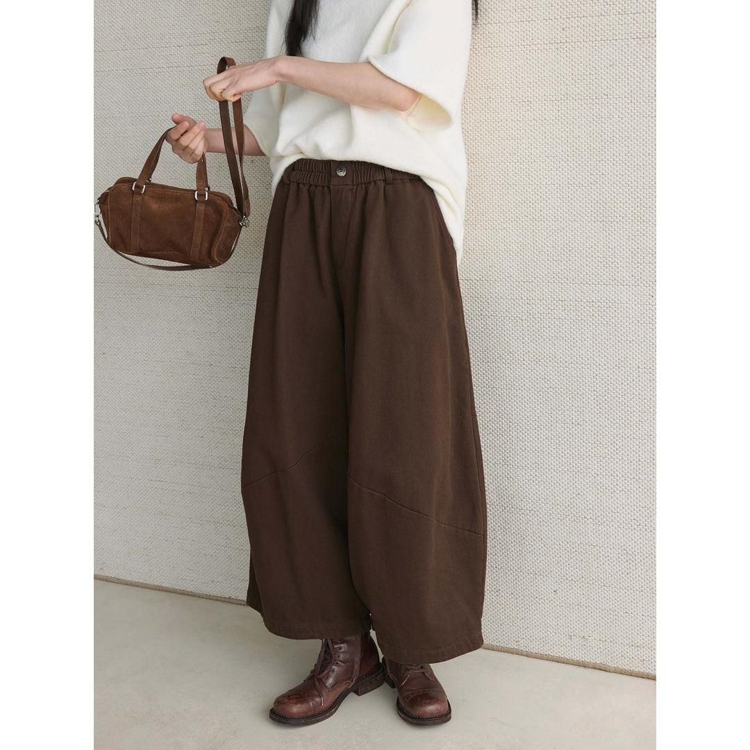 Women Wide Culotte Pants made of Cotton Blend with High Elastic Waistband and Waist Button Amarae