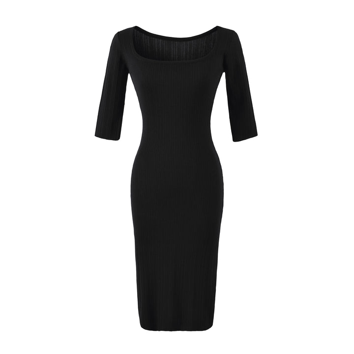 Women's Ribbed Midi Dress with Square Neckline and Three-Quarter Sleeves Amarae