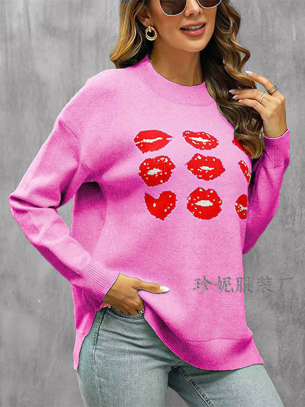 Women's sweater with kiss pattern and casual cut Lune London