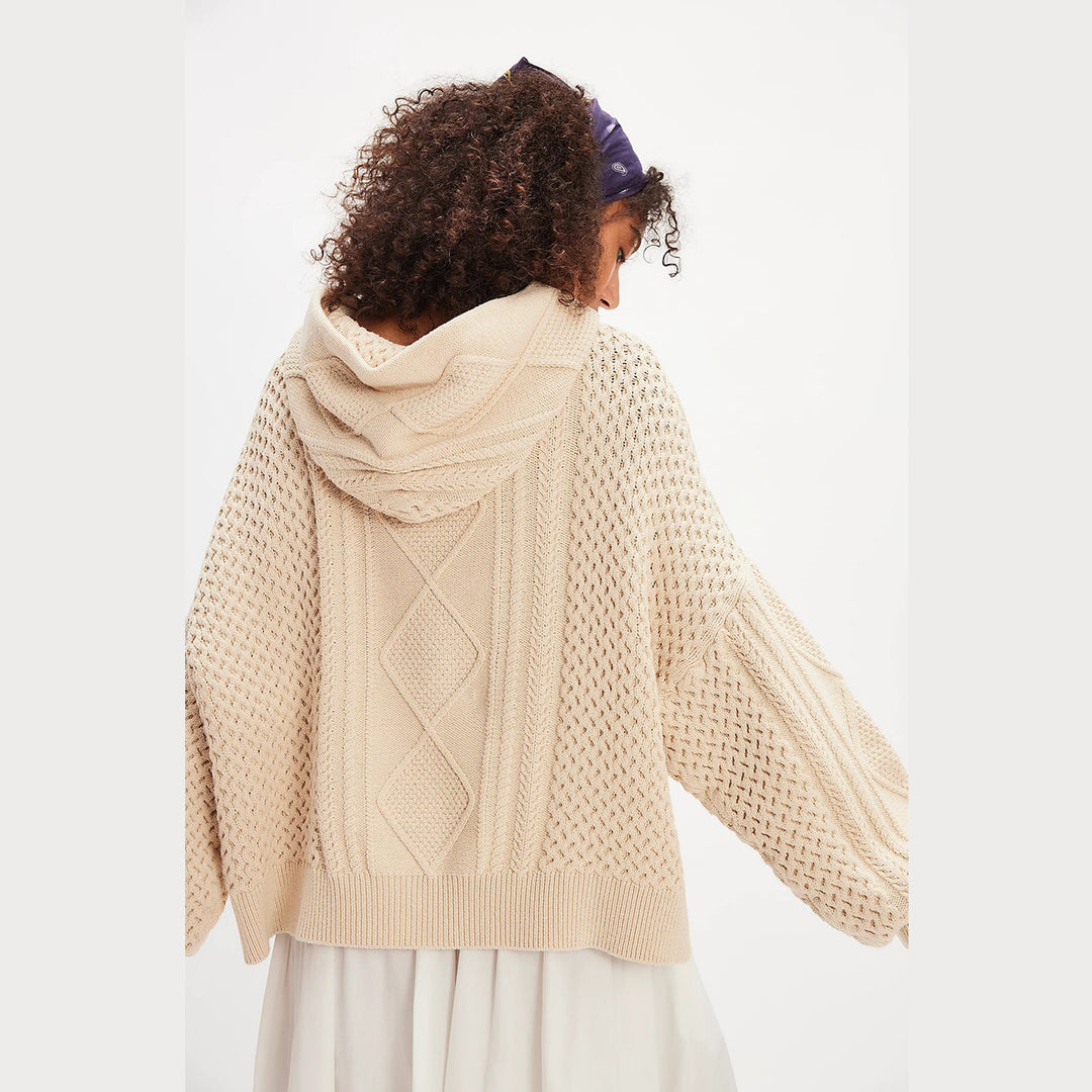 Ladies chunky knit hoodie with stylish braid pattern Lune London
