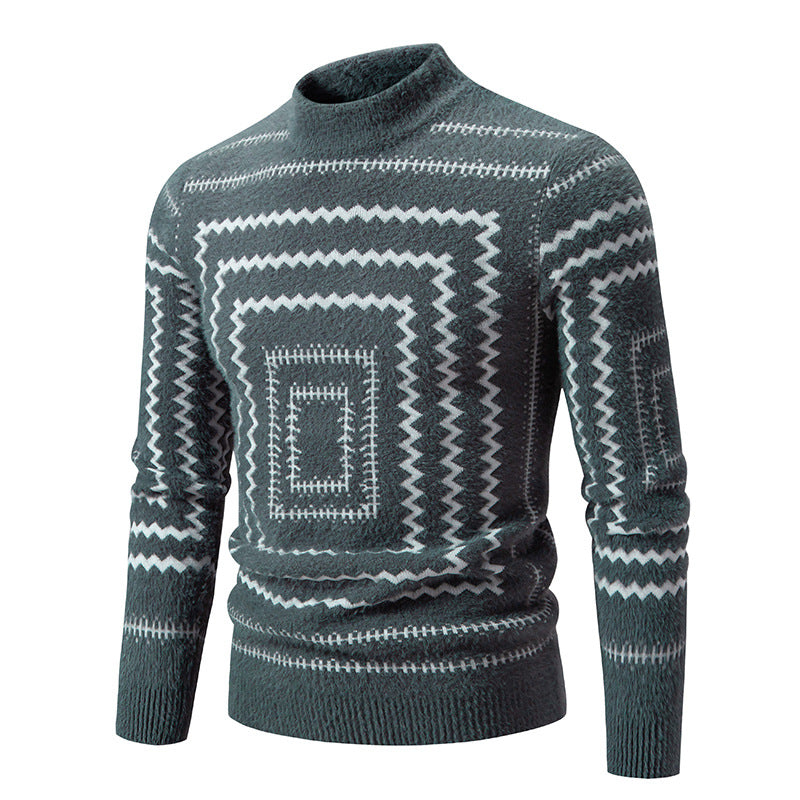 Lune London geometric pattern high collar knit sweater for women