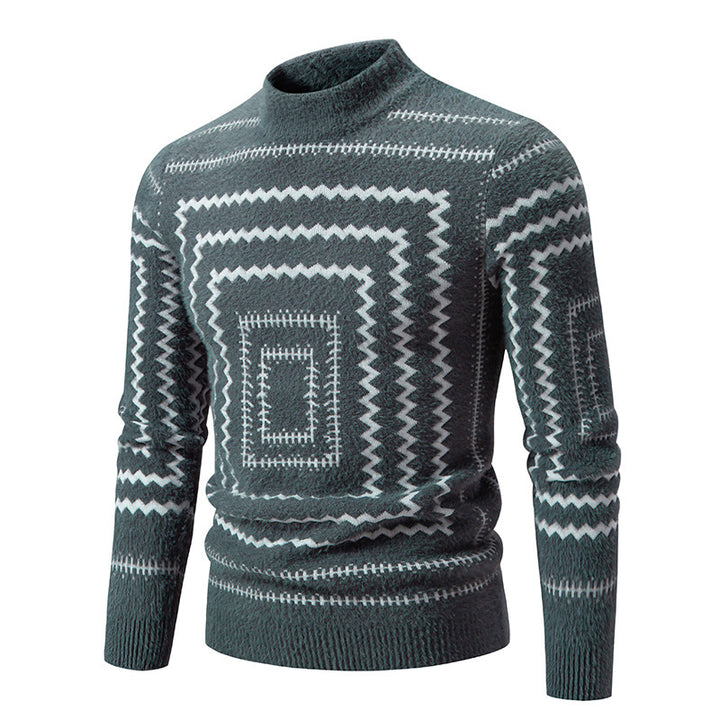 Lune London geometric pattern high collar knit sweater for women