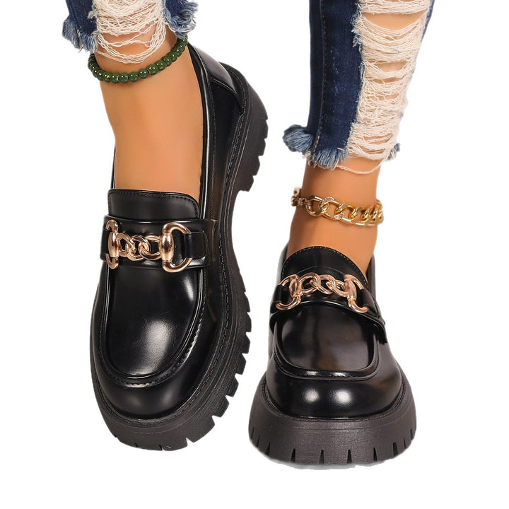 Women Chunky Platform Loafer with Metal Chain Detail and Profiled Rubber Sole Amarae