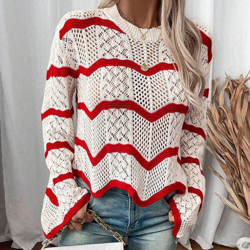 Pull en tricot premium pour femmes avec motif en vagues et détails tendance Chic & Stil
