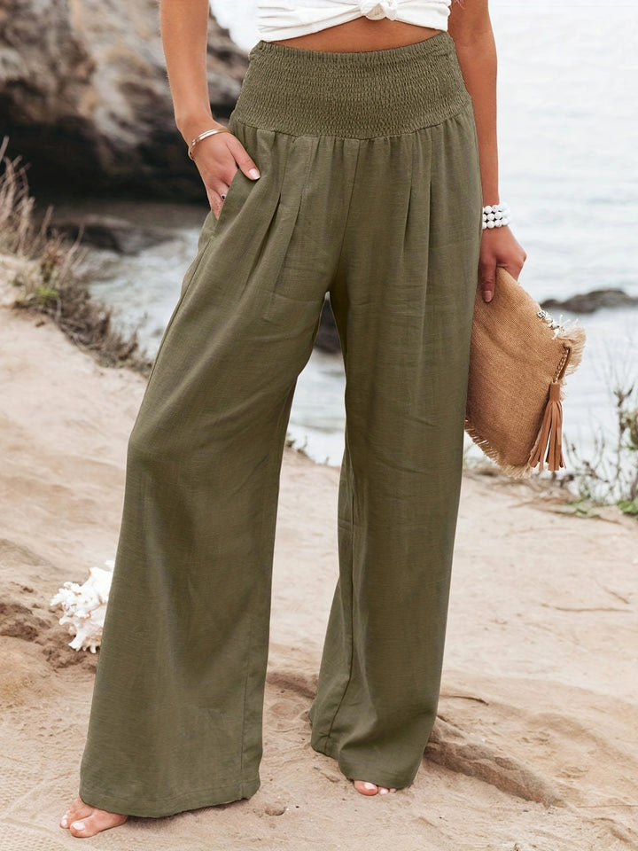Summer wide-leg pants for women with elastic waist and elegant draping Lune London