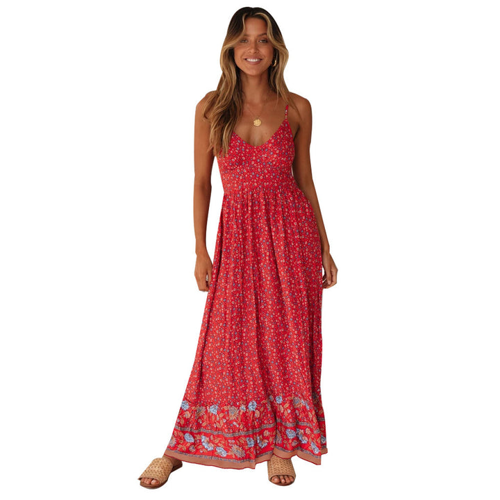 Maxi dress for women with floral pattern and delicate design with spaghetti straps Lune London