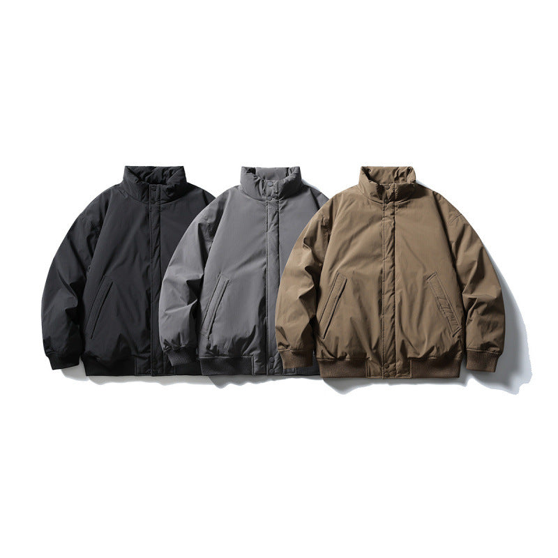 Unisex Stylishly cut padded bomber jacket with high stand-up collar and concealed front placket Amarae