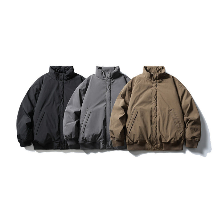 Unisex Stylishly cut padded bomber jacket with high stand-up collar and concealed front placket Amarae