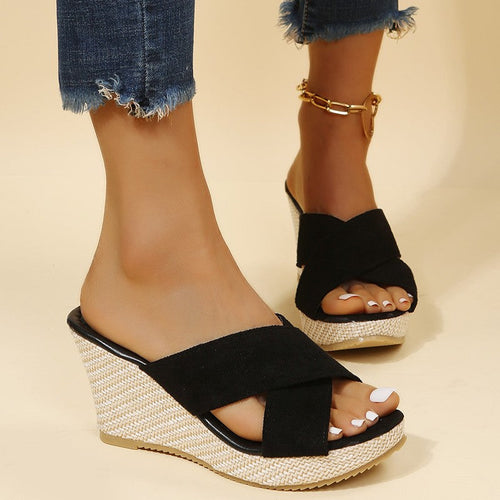 Women Wedge Mules with Elegant Cross Strap and Non-Slip Sole Amarae