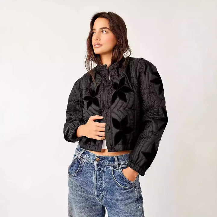 Ladies quilted bomber jacket with floral design Lune London