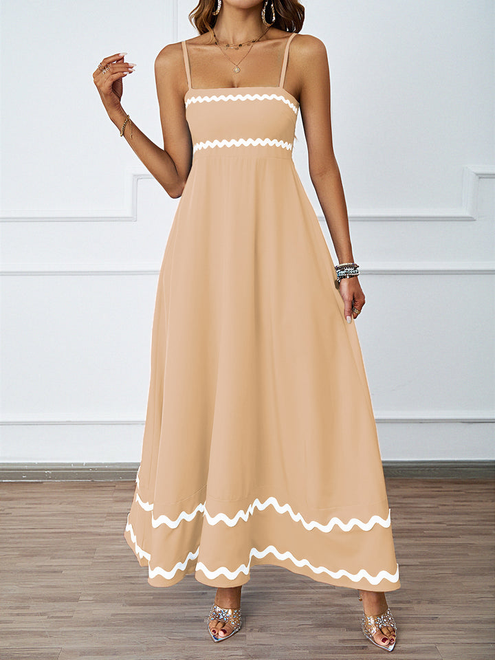 Women Long Maxi Dress with Spaghetti Straps and Decorative Hem Lune London