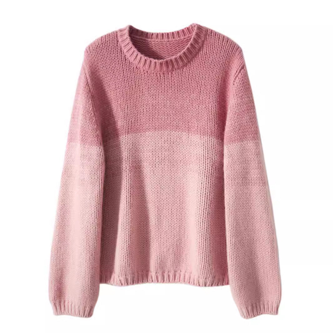 Thick knitted sweater for women with soft color gradient and high collar Lune London