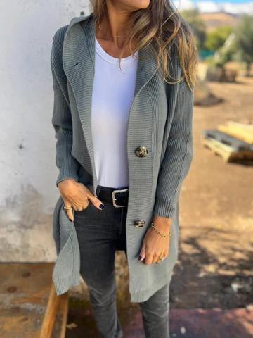Ladies cardigan with hood and large buttons Lune London